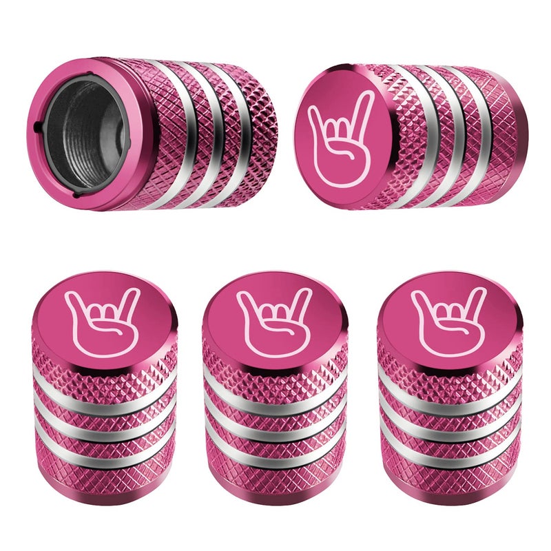 DECURCAR Tire Valve Stem Cap Cover - (5 Pack) Tire Air Cap Metal with Plastic Liner Corrosion Resistant Leak-Proof Rock and Roll for Car Truck Motorcycle Bike Pink - Image 1